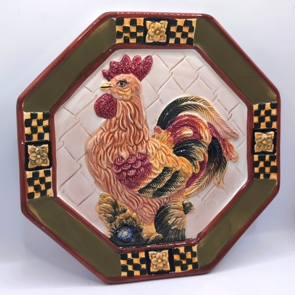 Bella Casa By Ganz Octagonal Rooster Plate With Wall Hanger - Picture 3 of 6
